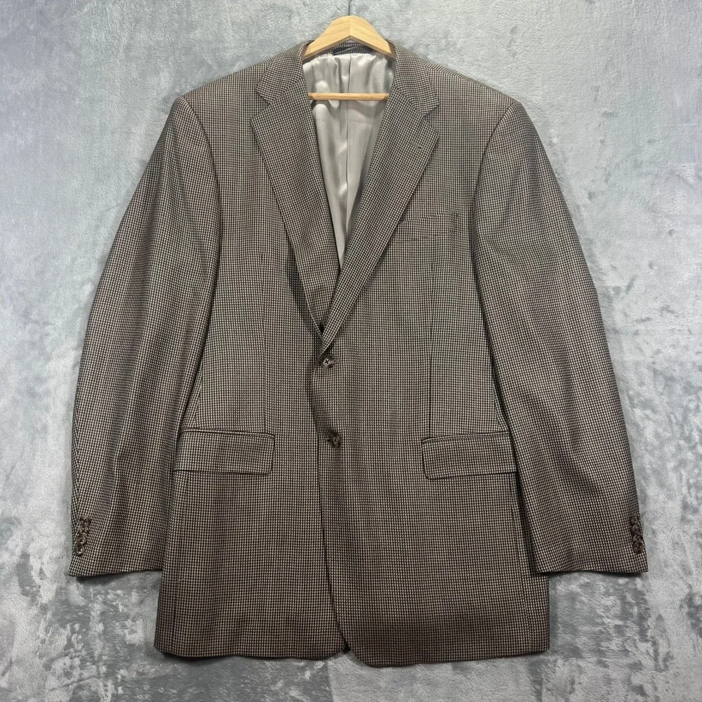 Joseph Abboud‎ Sport Coat Mens 44L Brown Excellent Silk Wool Houndstooth Blazer